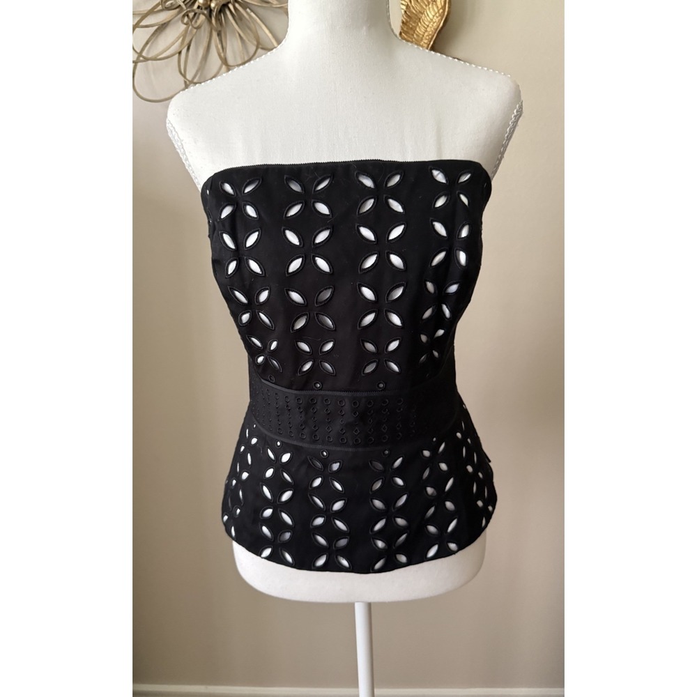 White House Black Market Strapless Black Eyelet Cutout Corset Top Sz 12